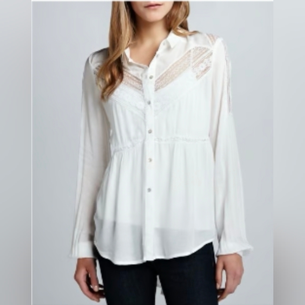 ❤️ FREE PEOPLE LACE INSET BUTTON DOWN TOP / SHIRT, XS